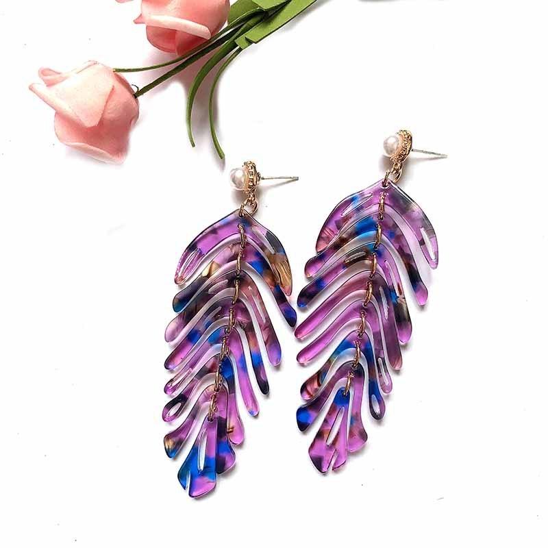 

Pinkdudu Vintage Bohemian Leaf Stud Earrings Simple Tassel Dangles Minimalist Design for Women PD431 фіолетовий