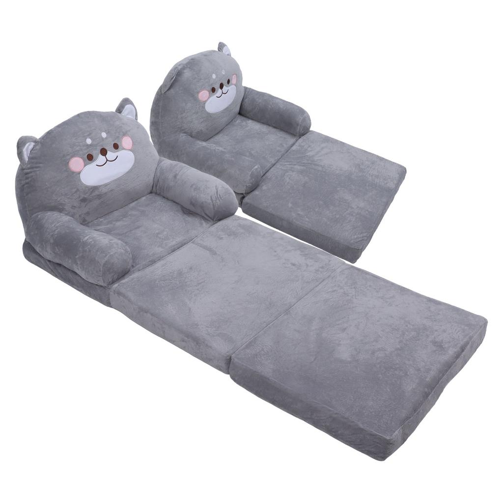 Kids Sofa Cartoon Gray Dog Foldable Wide Handle Soft Breathable Toddler Chair for Reading Rela