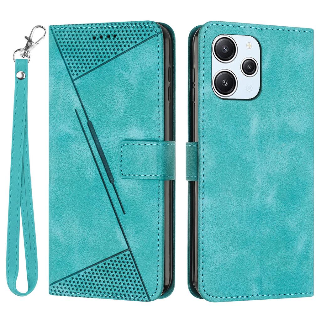 Leather Protective Cover for Xiaomi Redmi 12 4G,Triangle Imprint Wallet Stand Phone Case with Strap