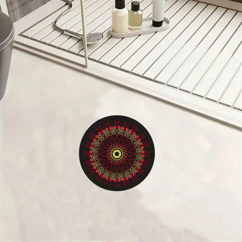 

Mandala Flower Red Yellow Black Round Rug Flannel Boho Chic Bathroom Mat Spiritual Geometry Floor Cover Wellness SpaceDecoration 60cm