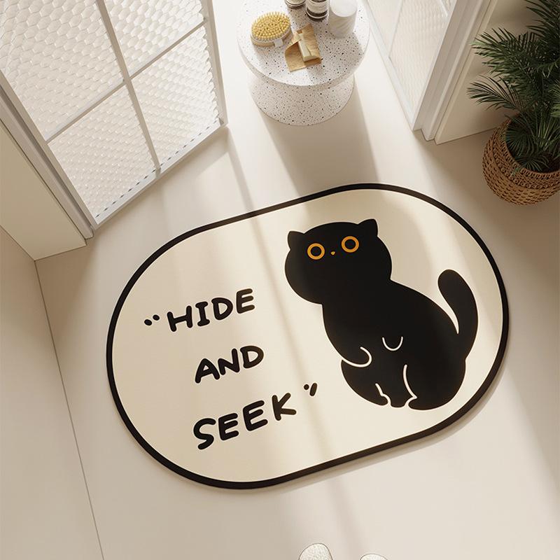 

Коврик для пола Diatom Mud, впитывающий противоскользящий коврик для двери ванной комнаты с изображением мультяшного кота, овальный коврик для пола ванной комнаты 50 * 80cm
