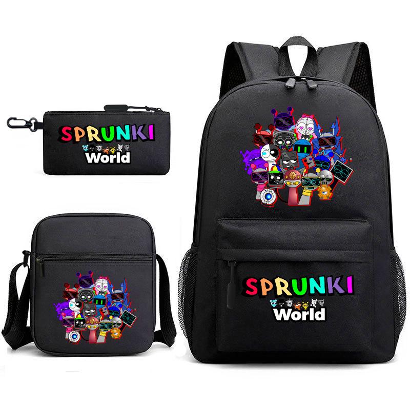 New Rhythm Box Sprunki Music Game Schoolbag Backpack Pencil Case Three-piece Set Student Heat Transfer Backpack D