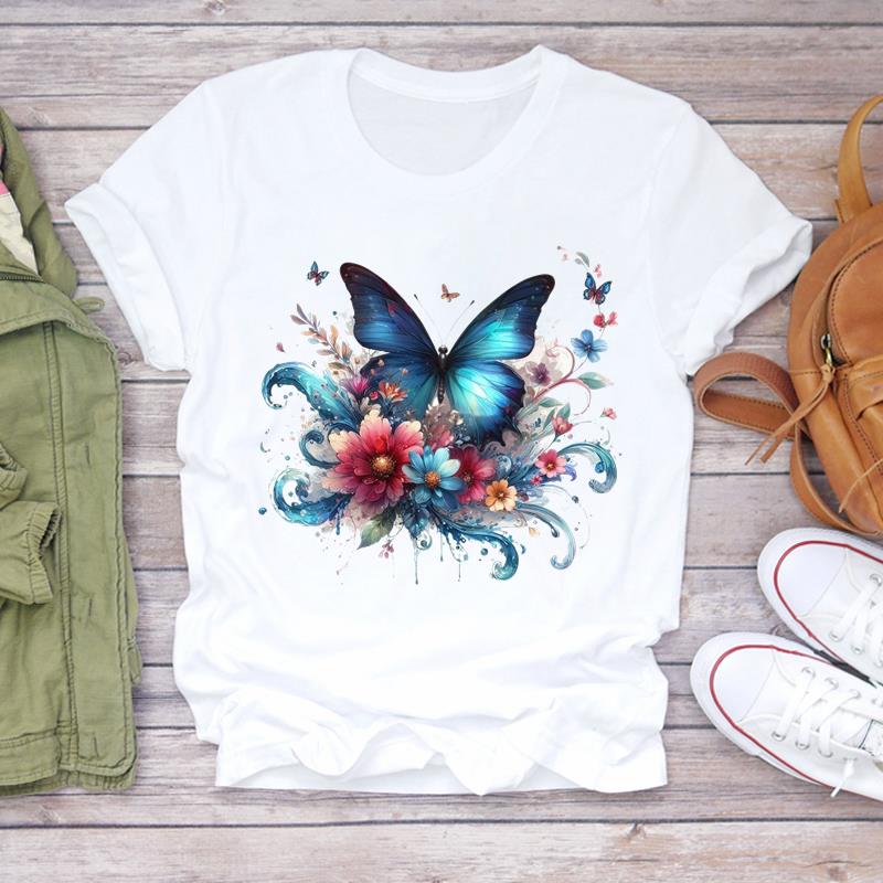 (Asian Size)  Print Lady T Shirt Trend Butterfly Trend 90s  Fashion Women Clothing Casual Top Short Sleeve Tee Female Graphic T-shirts