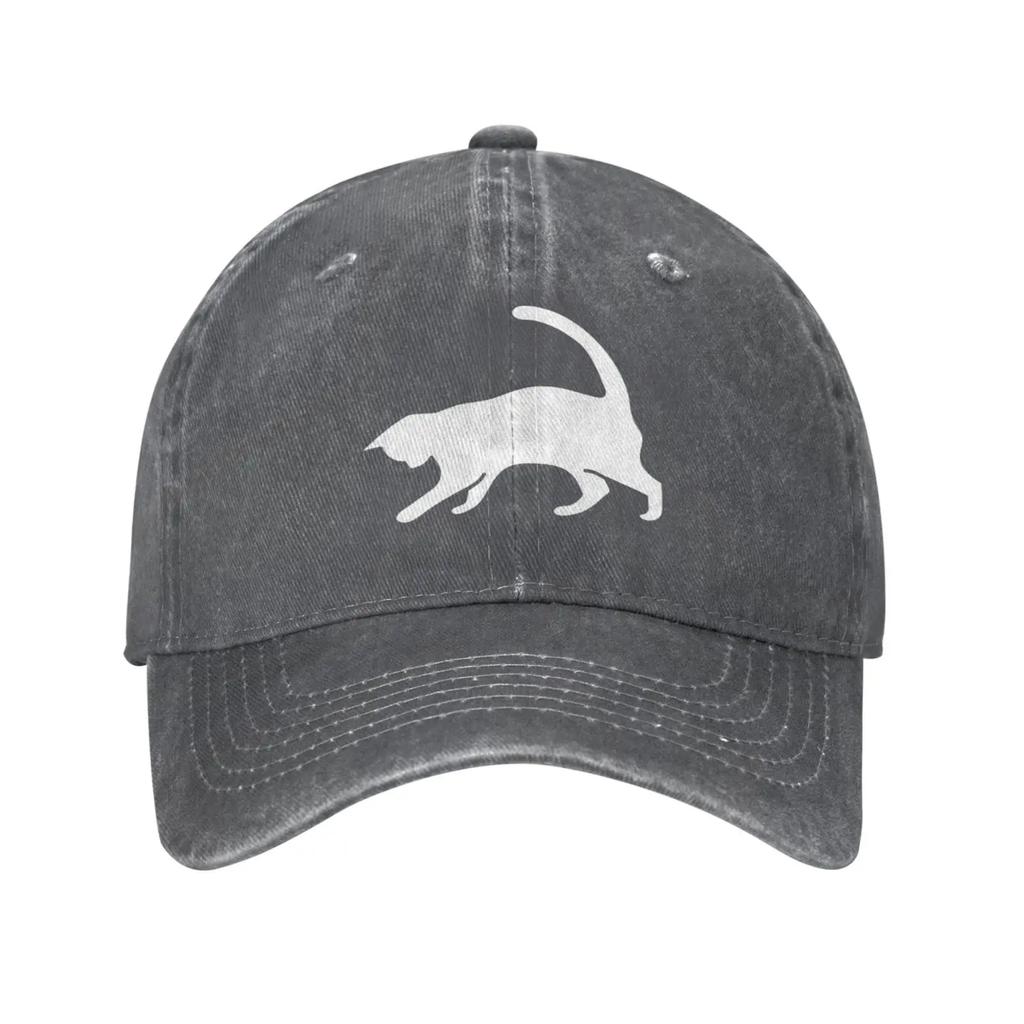White Cat Kitten Vintage Adjustable Washed Denim Cotton Low Profile Mens Dad Trucker Hat Fitted Baseball Ball Cap for Men Unisex