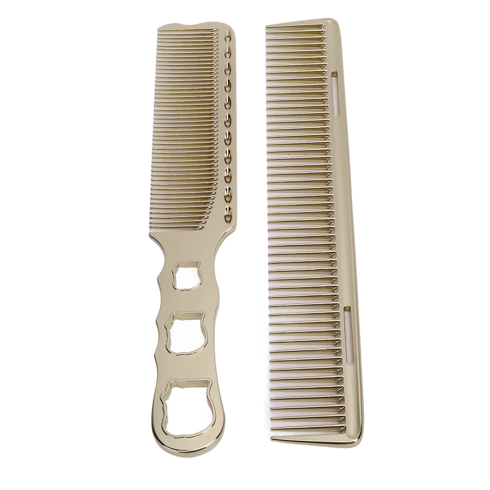

2 шт. алюминиевая расческа для волос с мелкими зубьями, устойчивая к высоким температурам, металлическая расческа для укладки волос для салона золотой