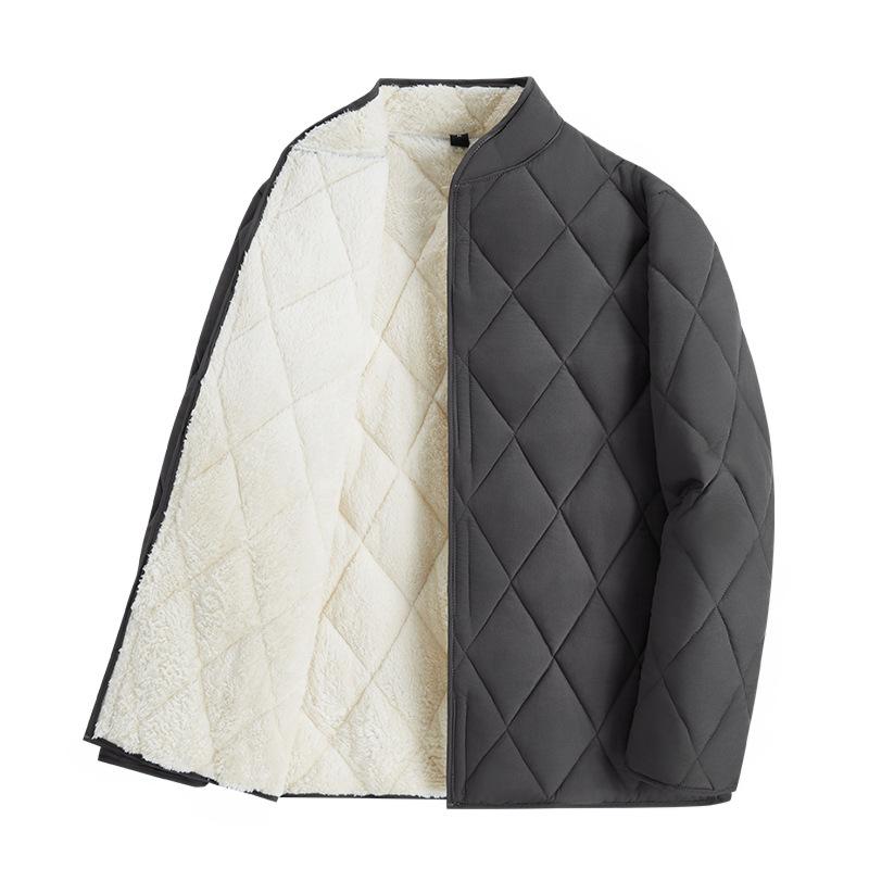 

Мужская черная стеганая куртка-пуховик со стойкой и плюшевой подкладкой XXXXL темно-серого