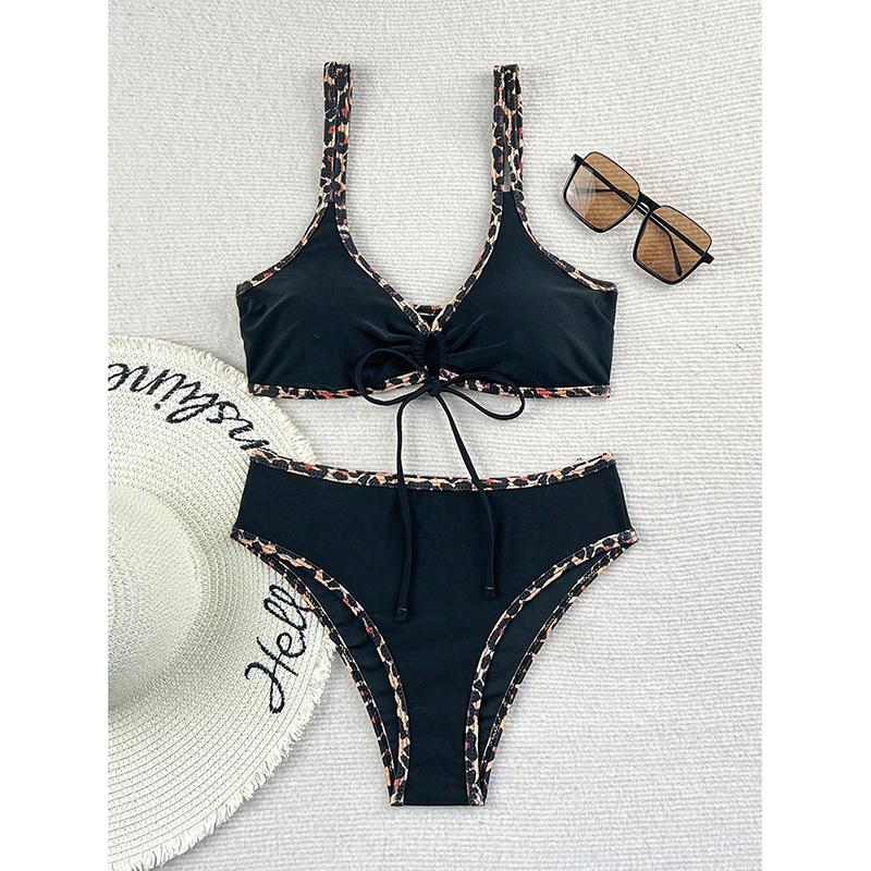 Leopard Bikinis High Waist Swimsuit Women Tie Front Strappy Swimwear Female Beachwear Bathers Bathing Swimming Swim Suit