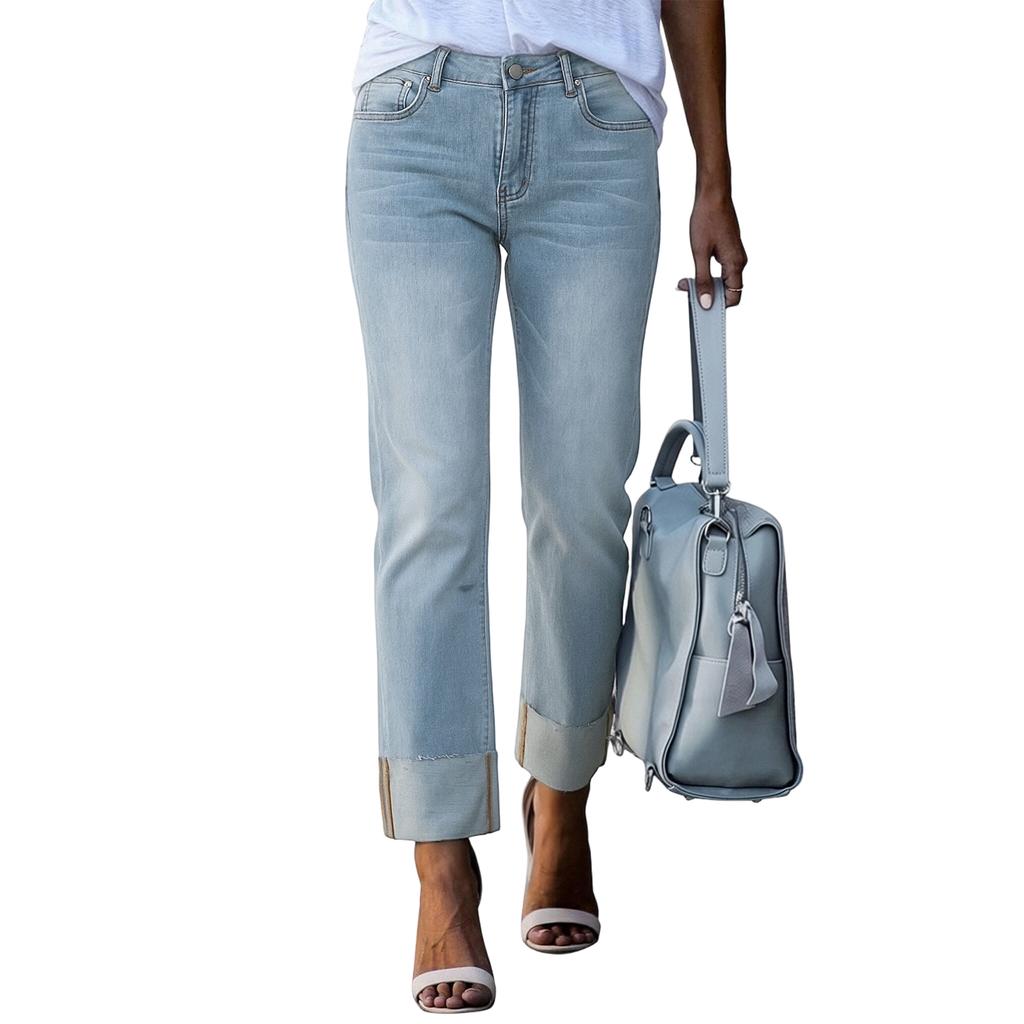 Women's Wide Leg Jeans High Waist Straight Stretch Jeans With Pockets