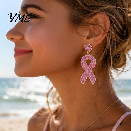 Brustkrebs-Aufmerksamkeits-Schmuck 1 Paar Ohrringe für Damen, Glitzer-Strasssteine, Lässige Party-Hängeaccessoires, Band-Hängeohrringe, Geschenk, Bequem