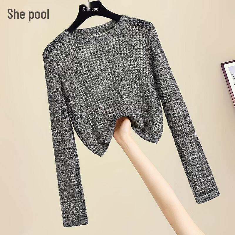 

Women s Hollow Knit Long Sleeve Pullover Top XL