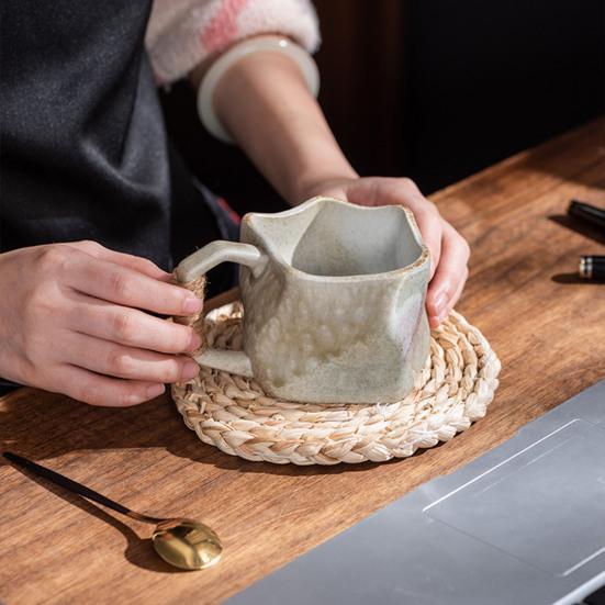 Handmade Ceramic Mug 320ml Vintage Tea Coffee Cup with Rattan Handle Creative Spiral Design Gradient Glaze Drinkware Home Decor Gifts
