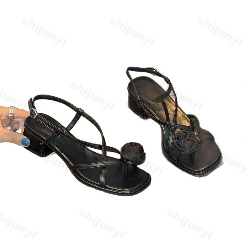 Fashion Women's Sandals 2025 Flower Fashion Elegant Outdoor Summer Roman Sandals Clip Toe Comfortable High Heels Sandals Zapatos Mujer