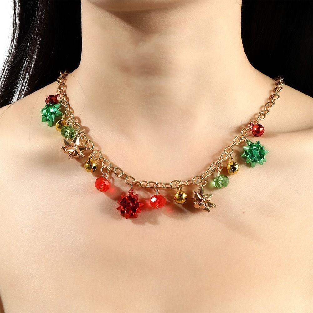 Bracelet Xmas Clavicle Chain Earrings Christmas Bell Jewelry Set Sweet   Girl