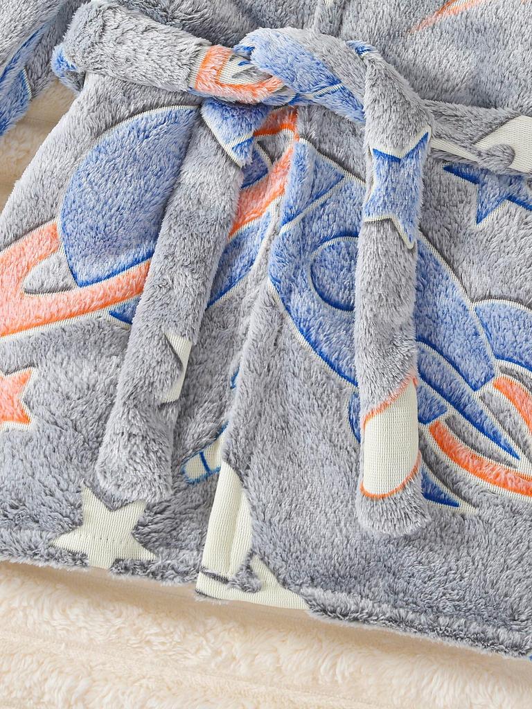 European & American Boys' Plush Hooded Jacket with Stars & Astronaut Flowers