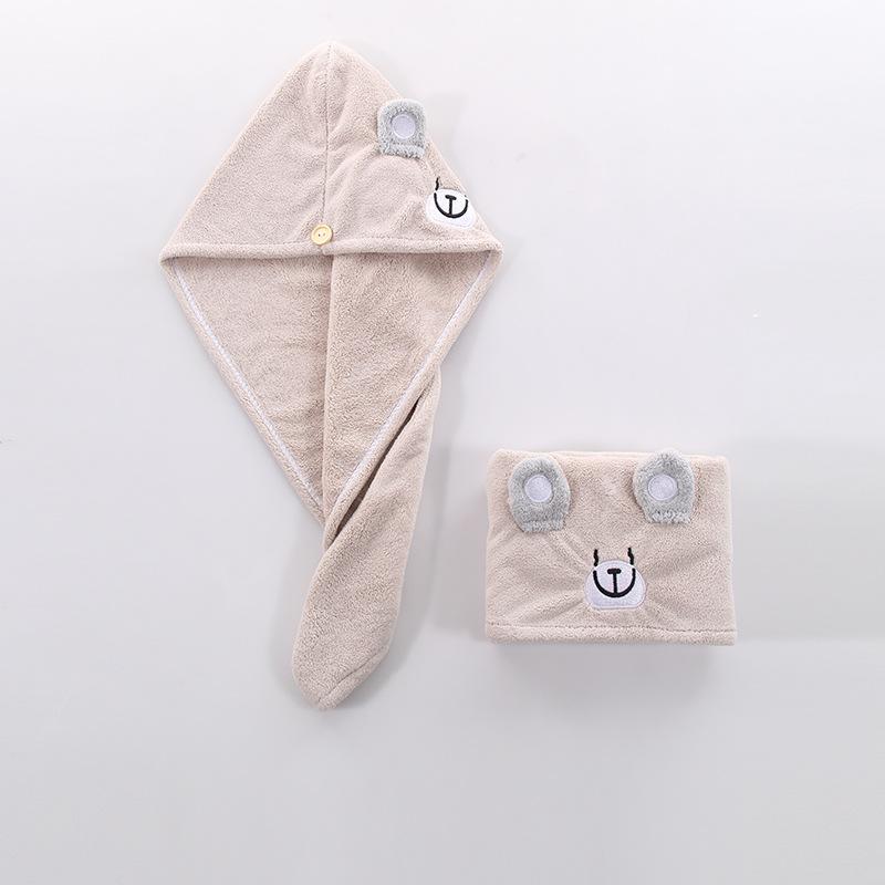 High-density Coral Velvet Parent-child Dry Hair Cap Cartoon Embroidered Dry Hair Cap Bath Cap Headband