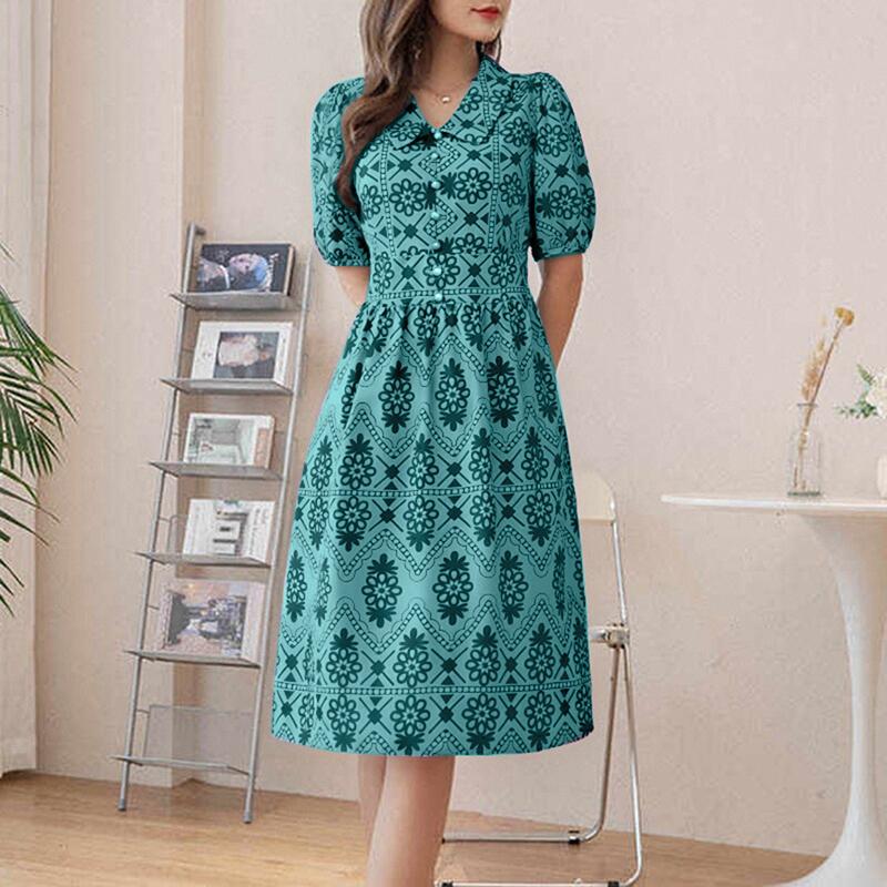 ZANZEA Women Casual Turn Down Collar Short Sleeve Summer Print Dress