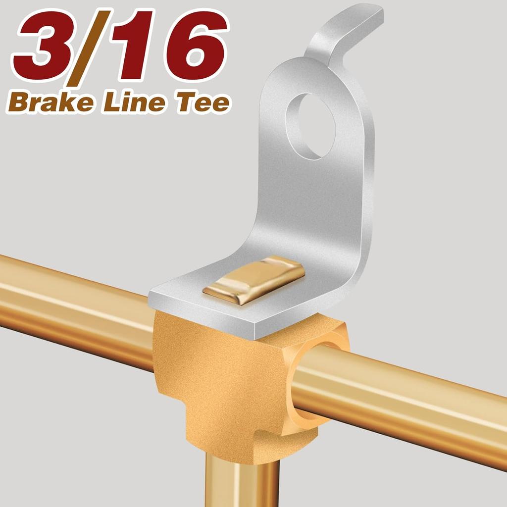 2Pcs 3-Way Brake Line Tee with Mounting Bracket Brass Brake Line Union Fittings 3/16" for 3/8"-24 Threads Maintaining Brake Systems for Fuel Line