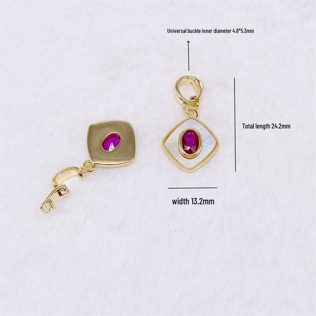 18K Gold Plated Colored Diamond Square Pendant with Chain - Pearl Necklace & Sweater Jewelry Accessory