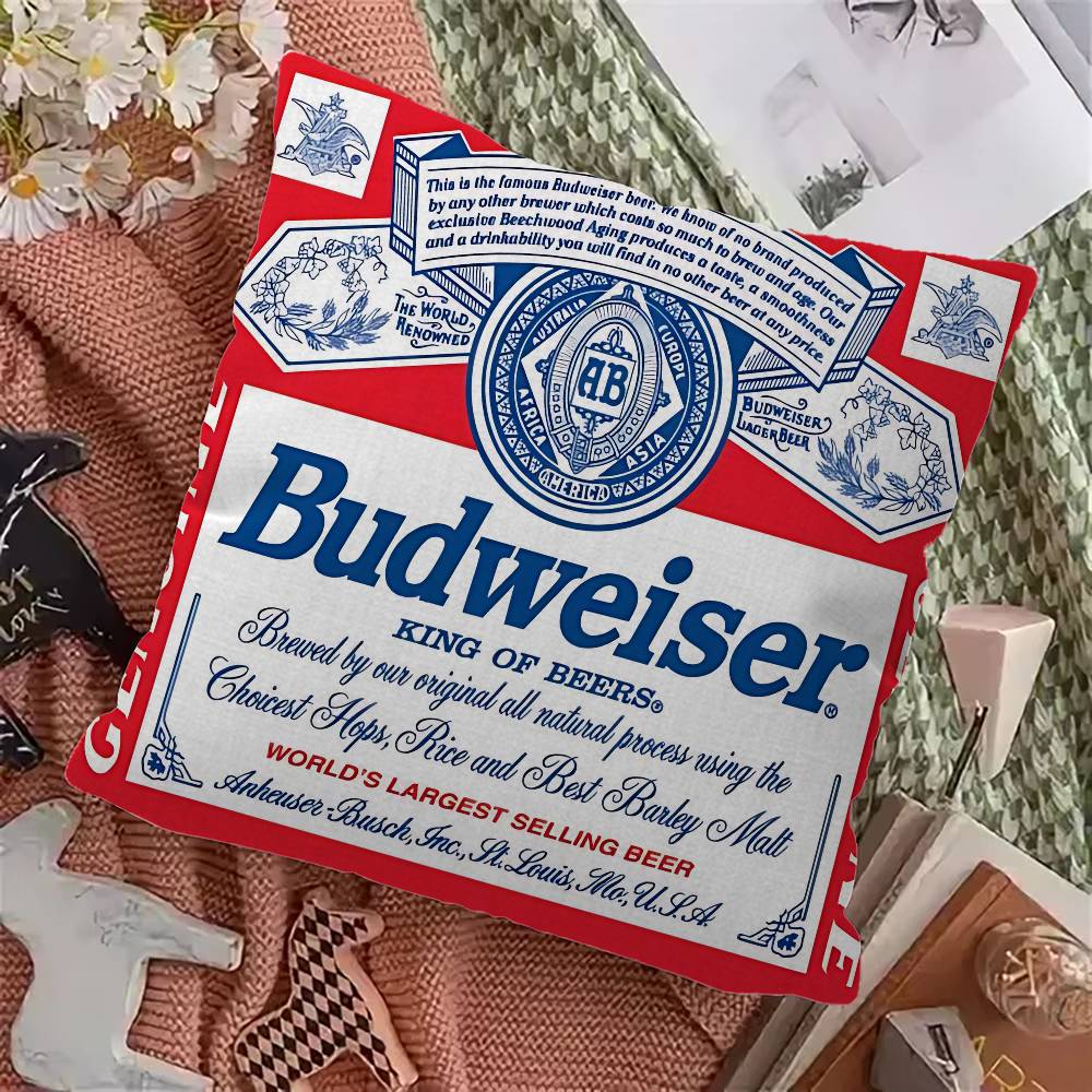 König des Bieres B-Budweiser Kissenbezüge Cartoon Sofa Dekorativ Zuhause Doppelseitiger Druck Kurzer Plüsch Niedliche Kissenhülle