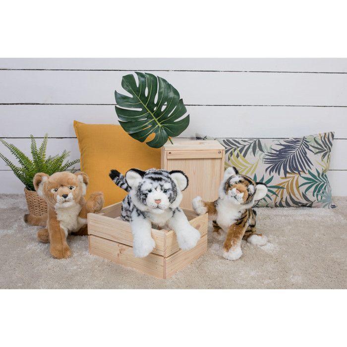 Peluche - fauve allongé 30 cm - tigre blanc