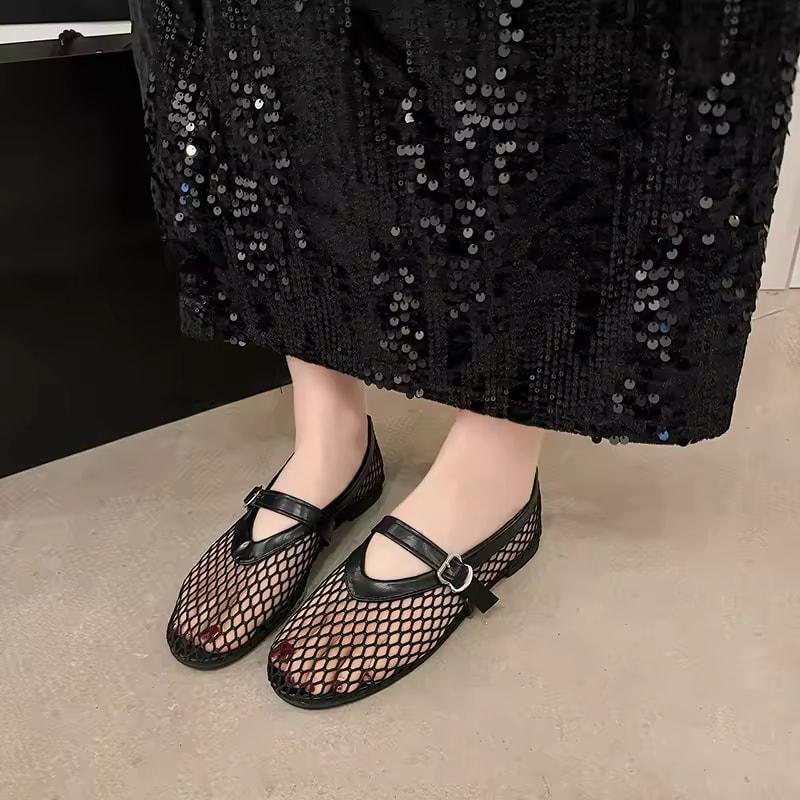 Women's Summer Exquisite Mesh Canvas Mary Jane Ballet Flats