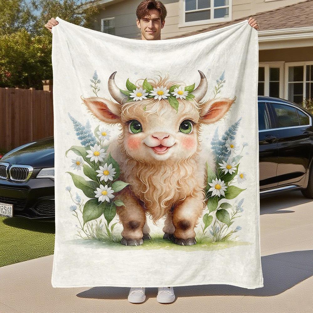 1PC Goat flowersOutdoor Flannel Blanket - Soft Plush Decor for Picnics, Camping, Bedroom, Playroom, Office, or Lunch Break 1229A