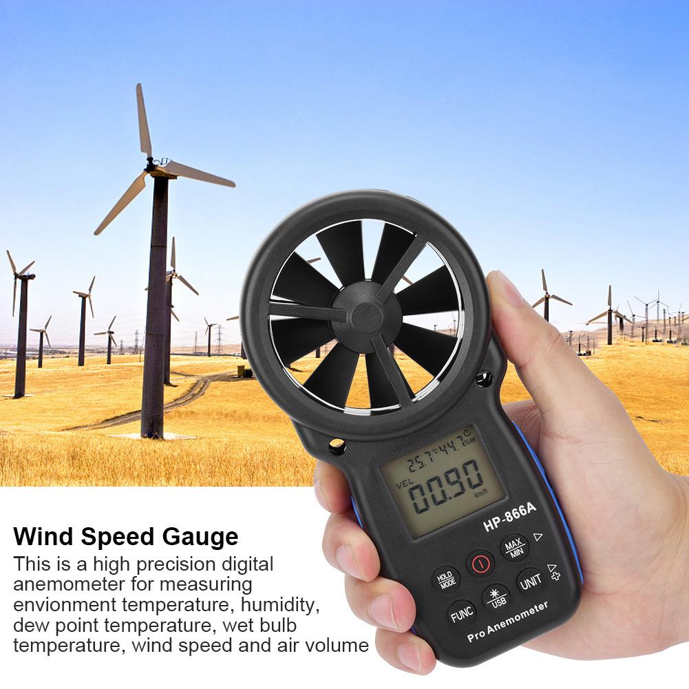HP 866A Digital Portable Anemometer Wind Speed Gauge Air Temperature Meter Thermometer with USB Port
