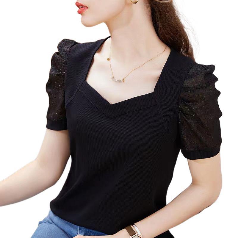 Women's Ice Silk Puff Sleeve Tee - Elegant White Summer 2026 - Plus Size Short Sleeve Top