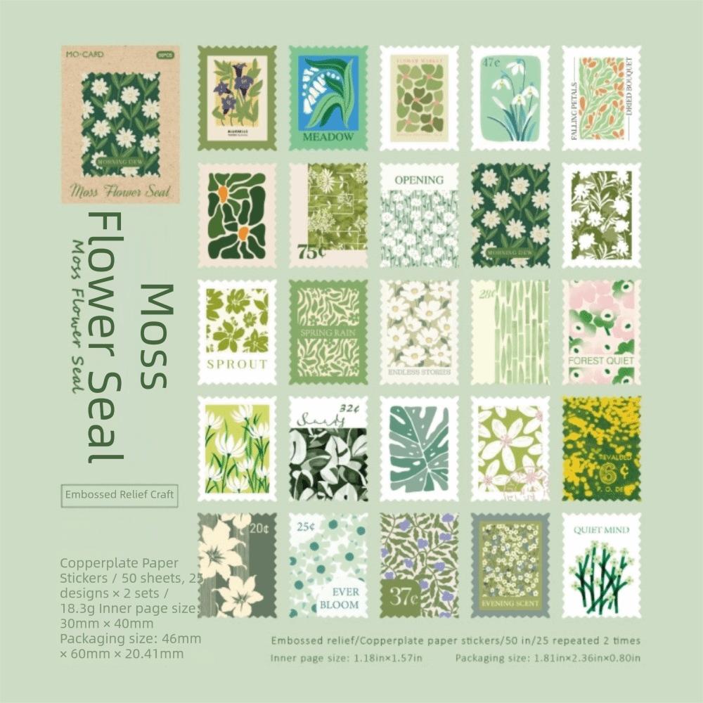 Self Adhesive Floral Stamp Stickers Embossed Texture Decorative Paper Stickers Scrapbooking