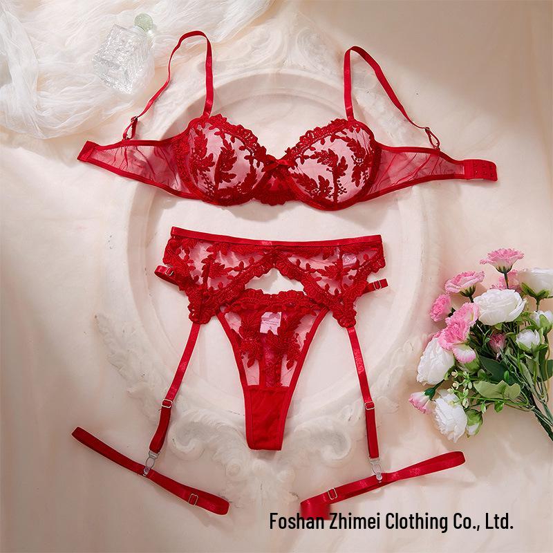 Y Transparentes Mesh-Dessous-Set: Sexy dreiteiliger Damen-BH zum Durchsehen