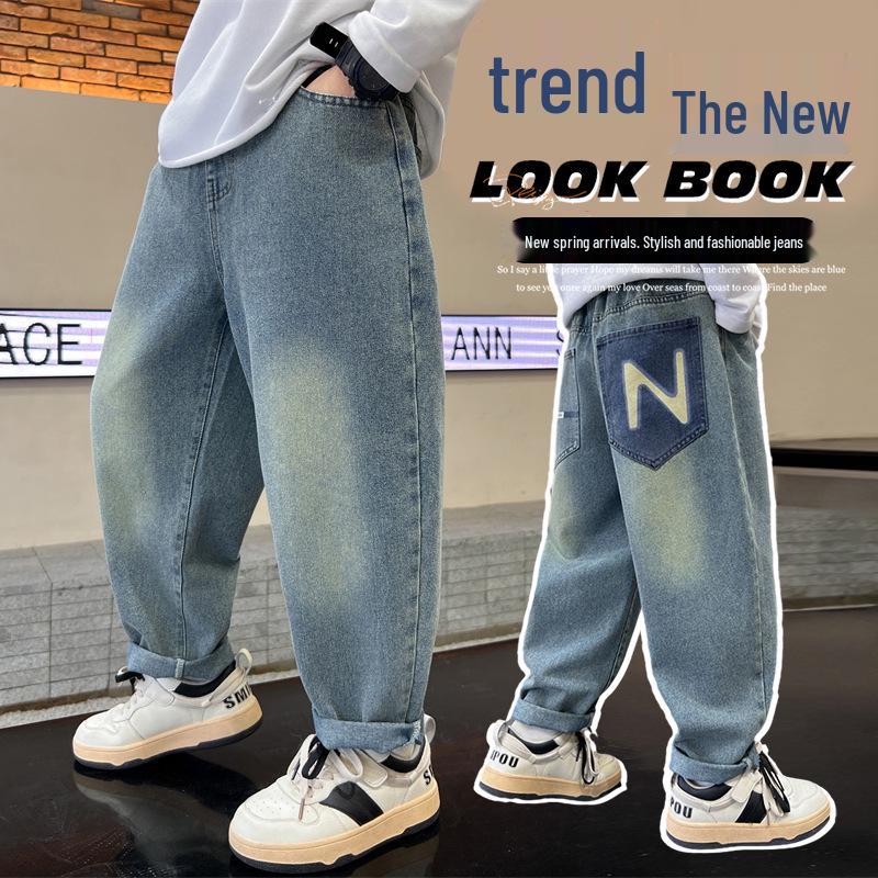 New Autumn 2025 Boys' Wide-Leg Denim Pants - Children's Casual Jeans
