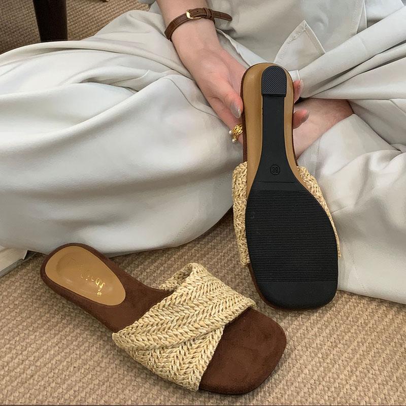 Fashion Female Low Heel Footwear Slides Wedges Slippers Shoes For Women 2025 New Fashion Shallow Ladies Heeled Slippers Sandals Shoes