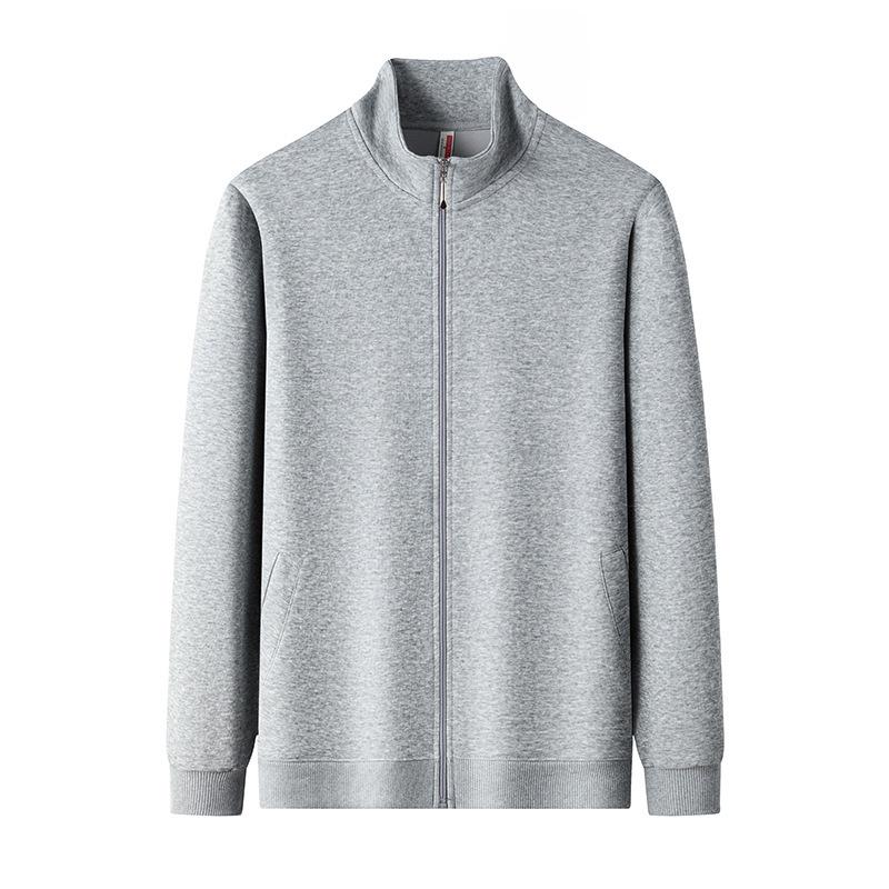 2025 Autumn Men's Stand-Up Collar Combed Cotton Jacket: Casual Sport Fashion Solid Color Cardigan Sweatshirt