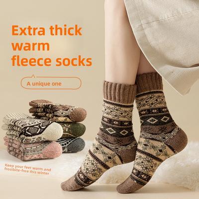Fleece-sokker for kvinner, tykke og varme om høsten og vinteren, retrostil med fleece og fortykning, lo-gulvsokker, sovesokker