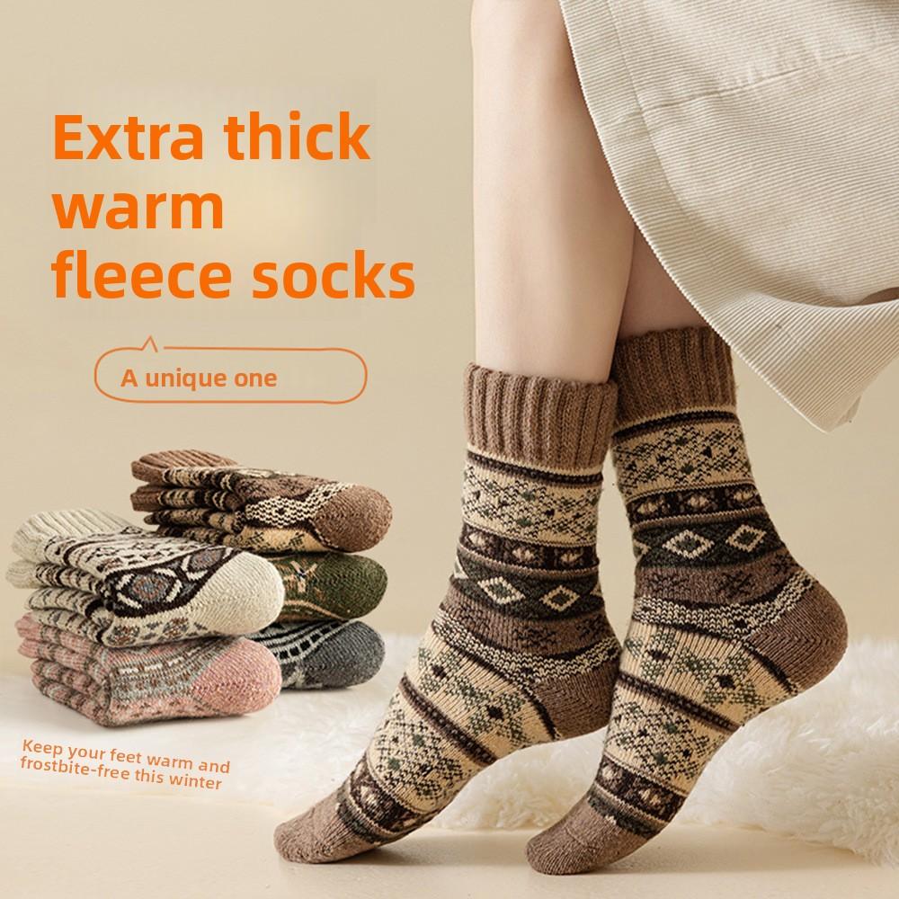 Fleece Socks for Women, Thick and Warm in Autumn and Winter, Retro Style with Fleece and Thickening, Pile Floor Socks, Sleeping Socks