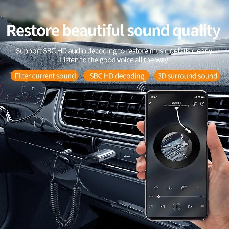 Bluetooth Receiver 5.3 Stereo Wireless Auto Usb To 3.5Mm Jack Aux Audio Adapter Music Mic Handsfree Call Sd Card Slot Fit For Auto Kit