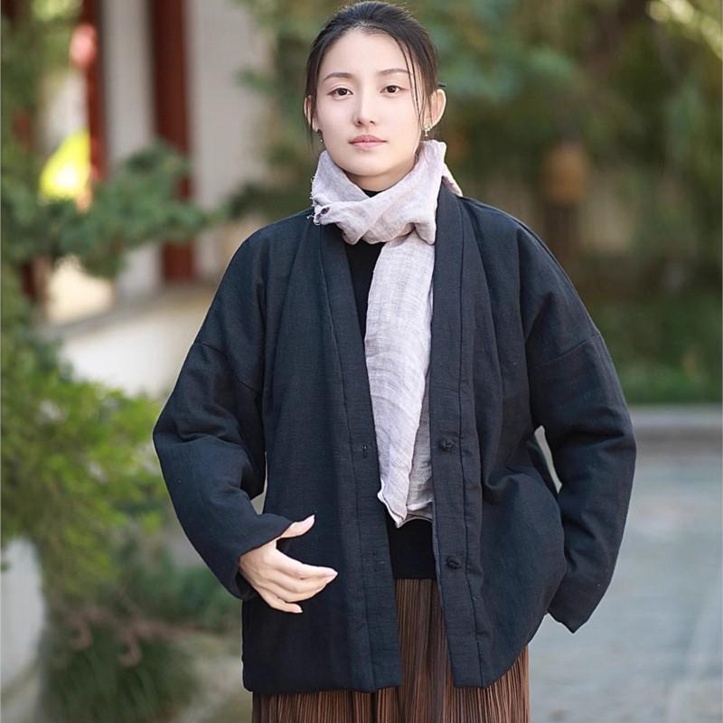 Johnature Women Vintage V-Neck Long Sleeve Winter Coats Solid Color Loose Warm Women Button Coats