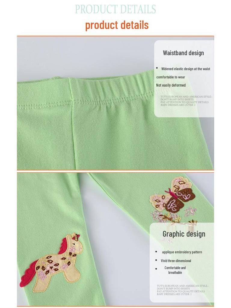 Girls' Long Cotton Leggings, Spring/Summer Princess-Style.