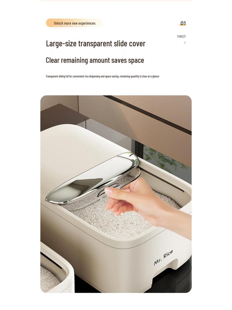 Recipiente de Armazenamento de Arroz de Plástico de Grau Alimentício de Grande Capacidade: Selado, À Prova de Insetos, À Prova de Umidade, À Prova de Poeira