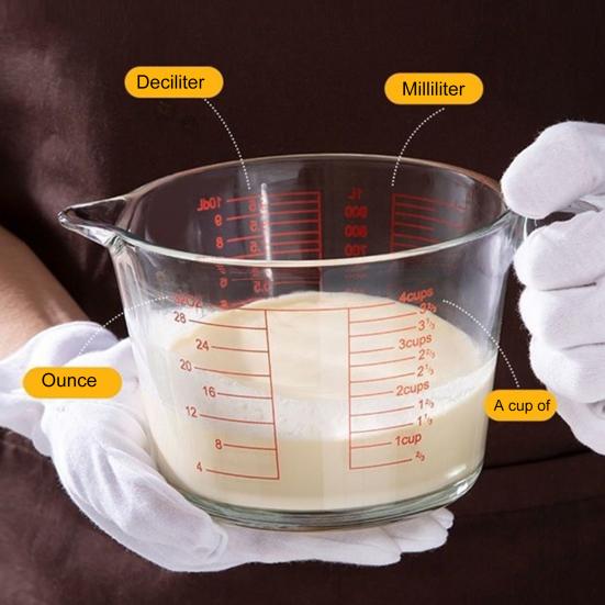 Yousheng Glass Measuring Cup with Handle 500/1000ml Heat-Resistant Pouring Spout Liquid Measurement Tool Easy-Pour Spout Cooking Utensil for Milk Eggs