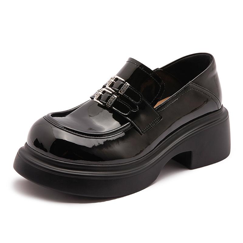 

Loafers women s 2025 spring new metal buckle British leather non-slip thick-soled small leather shoes to increase the height of one pedal single shoes 40