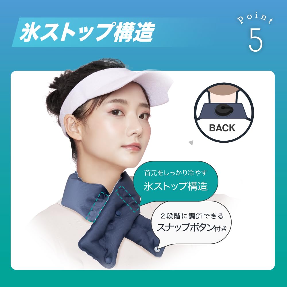 NISYO Ice Scarf, Keeps Your Neck Cool to -20°C (-42°F), Perfect for Heat Relief, Neck Cooler, Neck-Worn, Cooling Item, Ice Bag (Navy)