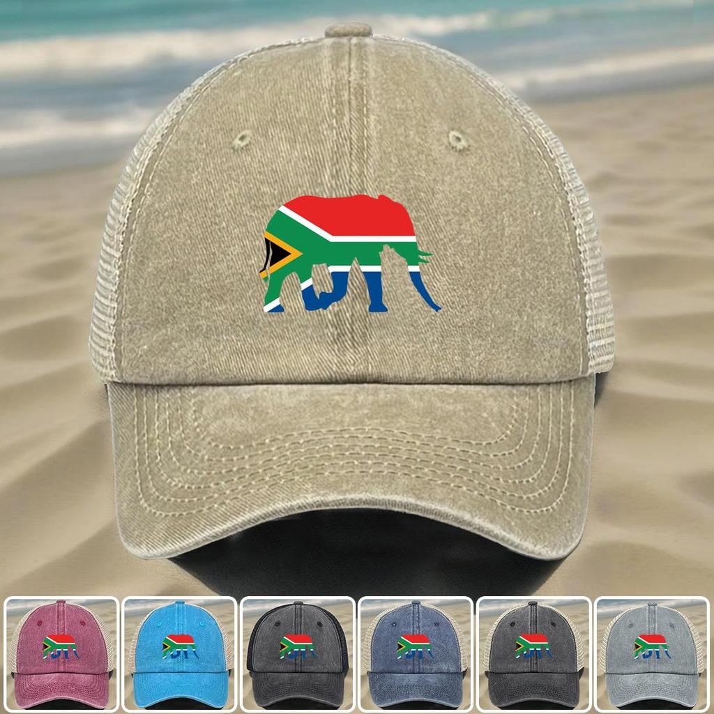 Elefantenflagge Südafrikas Druck Verstellbarer Sonnenhut, Patriotische Damenkappe Rohrand Sonnenschutz Stilvoll Sportlich Snapback Trucker-Kappe