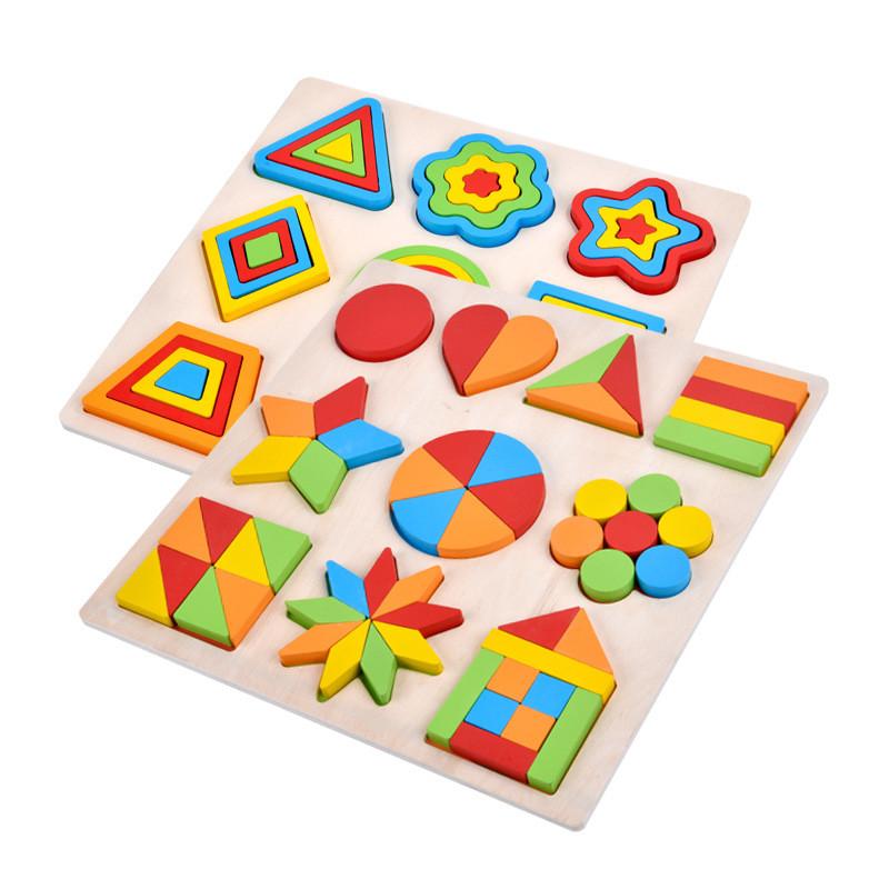 Geometric Shape Puzzle Board For Kids Early Learning Wooden Toy Educational