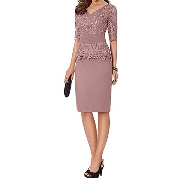 Mujer Moda Vestido de fiesta de noche Encaje Manga corta Color sólido V-Cuello  Vestido Casual Delgado Elegante Vestido Profesional comprar a buen precio —  entrega gratuita, reseñas reales con fotos — Joom