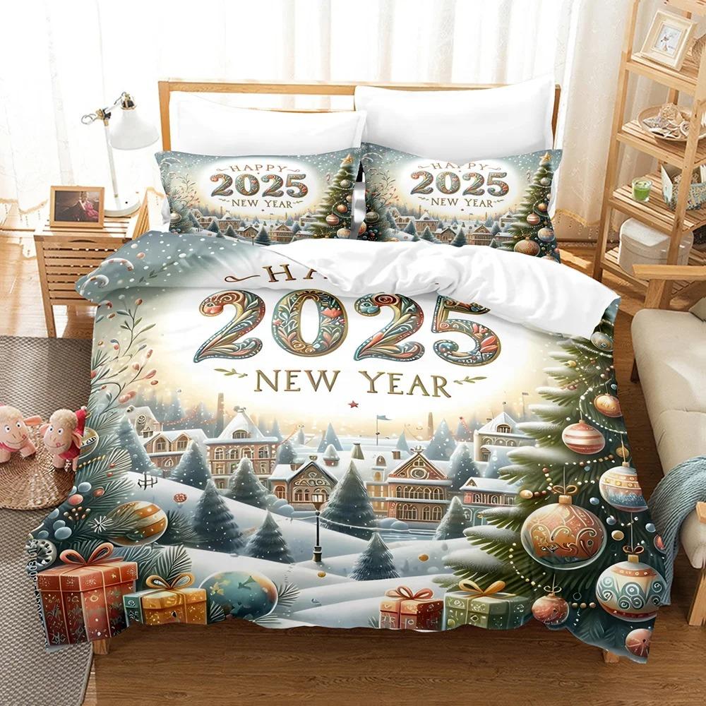 

1/3pcs Fashion Duvet Cover Set Plaid Christmas Gnomes Print Soft Comfortable Bedding For Bedroom Guest Room 70x133cm 2pcs