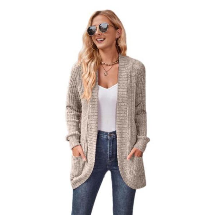 

Women Loose Thermal Sweater Jacket Open Stitch Knitted Solid Color Coat Long Sleeved Outerwear for Commuting Dating Spring Fall Winter S хаки
