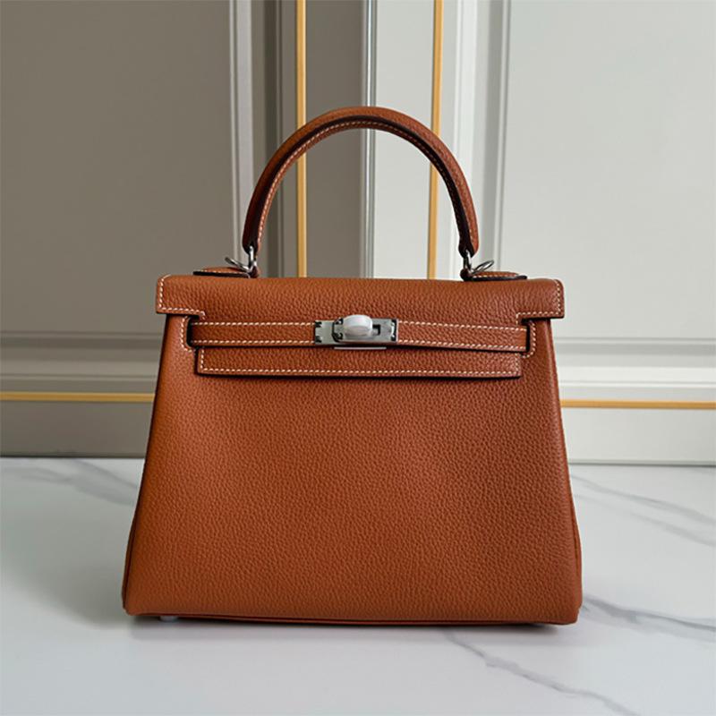 

Шкіряна платинова сумка візерунок лічі перший шар коров яча шкіра модна Келлі одноплечова через плече портативна європейські та американські сумки жіноча класика 20CM