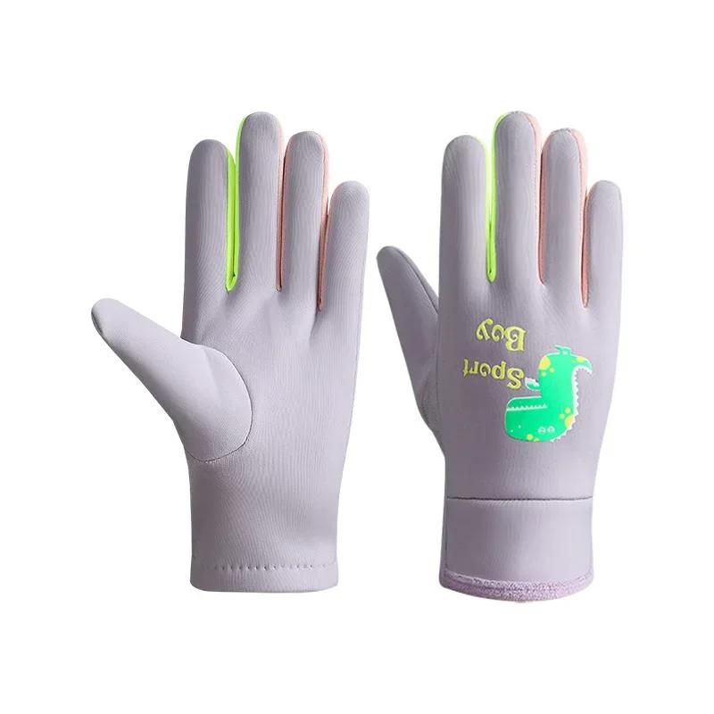 Cartoon Noctilucent Dinosaur Kids Plush Warm Gloves Winter Windproof  Outdoor Sport Cycling Gloves for Boy Girl Student Mittens