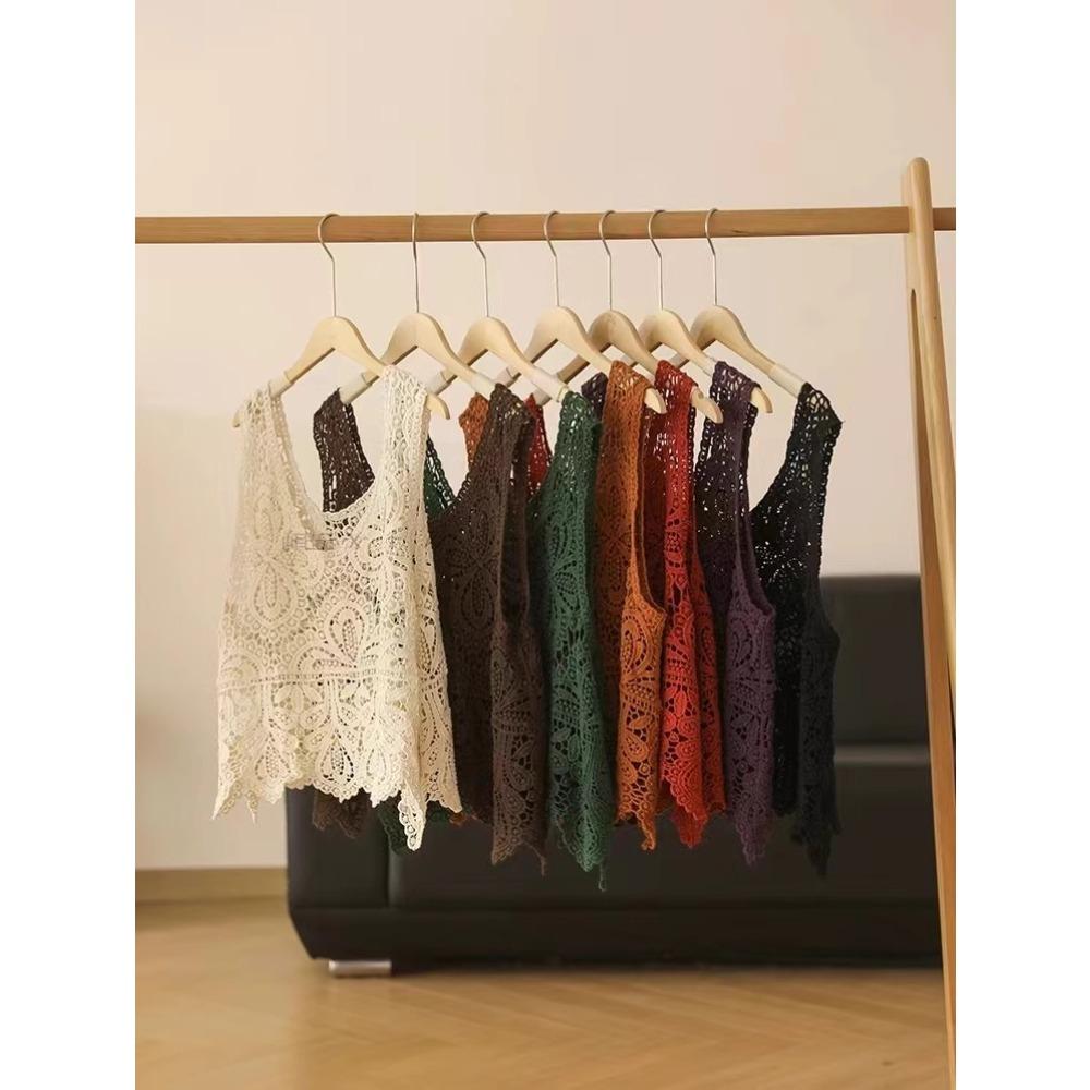 DIMANAF Sommer Damen T-Shirt Strick-T-Shirt Ärmellos Basic Weste Transparent Loch Mode Sexy Tops T-Shirts Beiläufige Lose Weiße T-Shirts